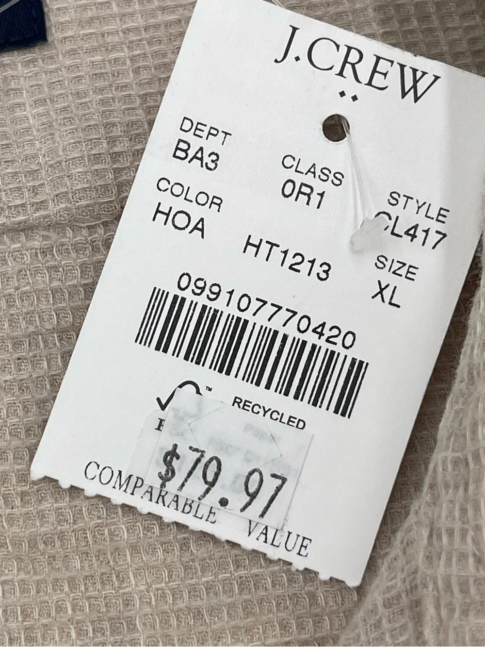 J.Crew Factory 2025 Waffle Dobby Shirt Mens XL Tan Cotton Button Down NWT